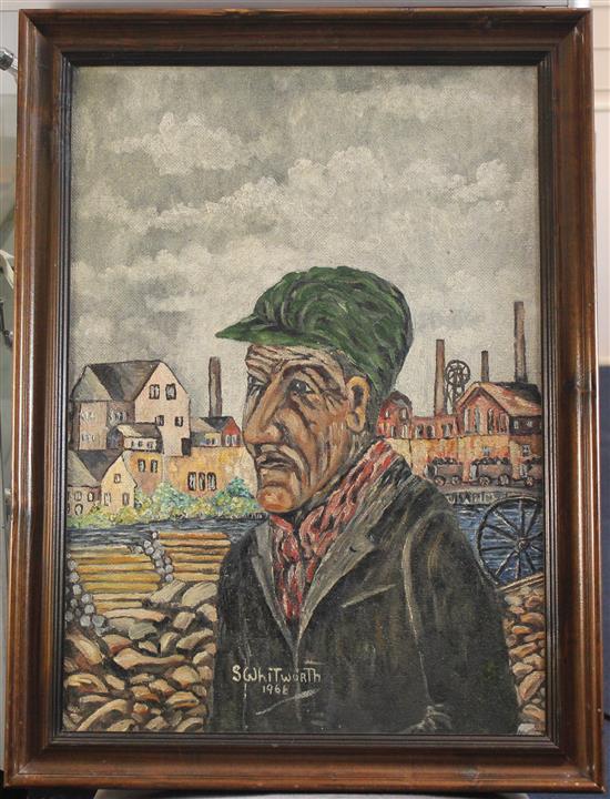 S. Whitworth (20th C.) Study of a coal miner, 24 x 17in.